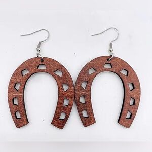 #161-#167 | Wooden Brown Horseshoe Dangle Earrings (One Pair)